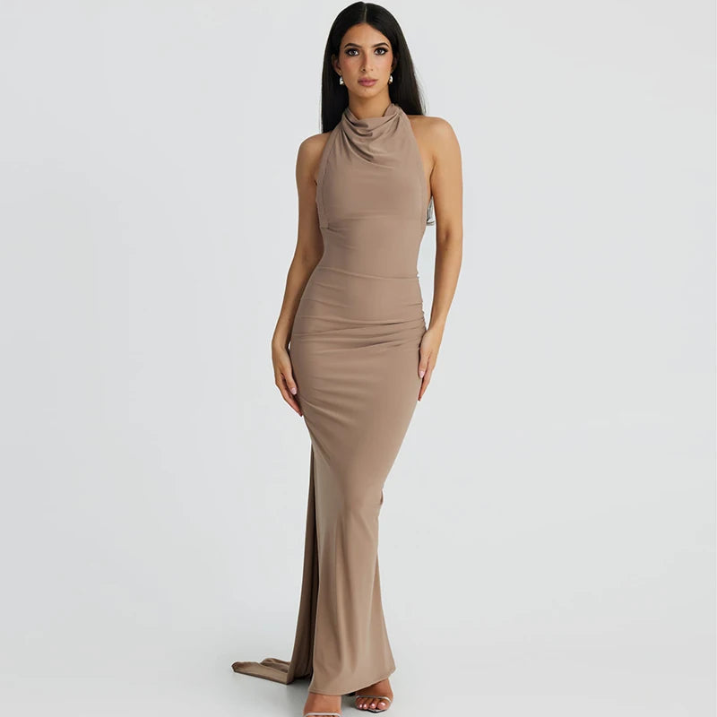 Oceanic Opulence Maxi Dress - Black / Gray / Khaki