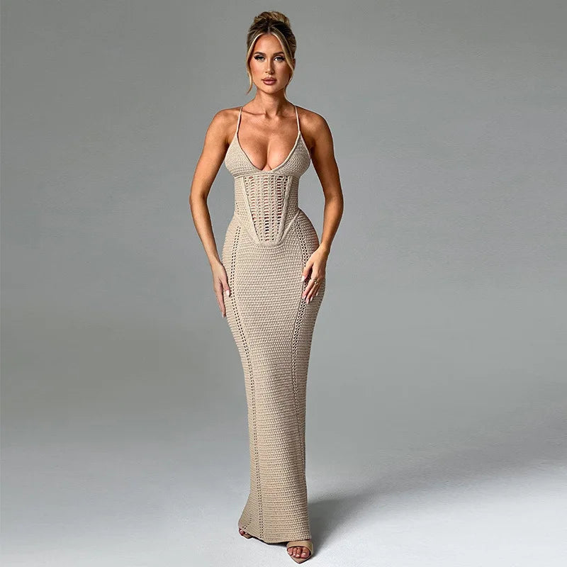 Whispering Willow Maxi Dress - White / Black / Khaki