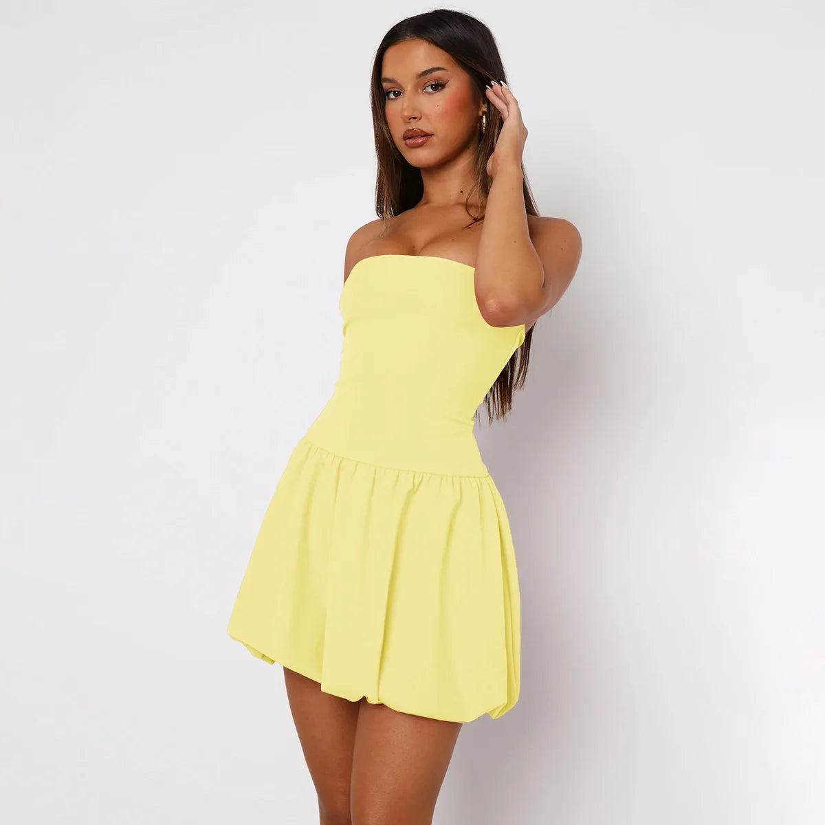 Modern Wave Mini Dress - Black / White / Yellow