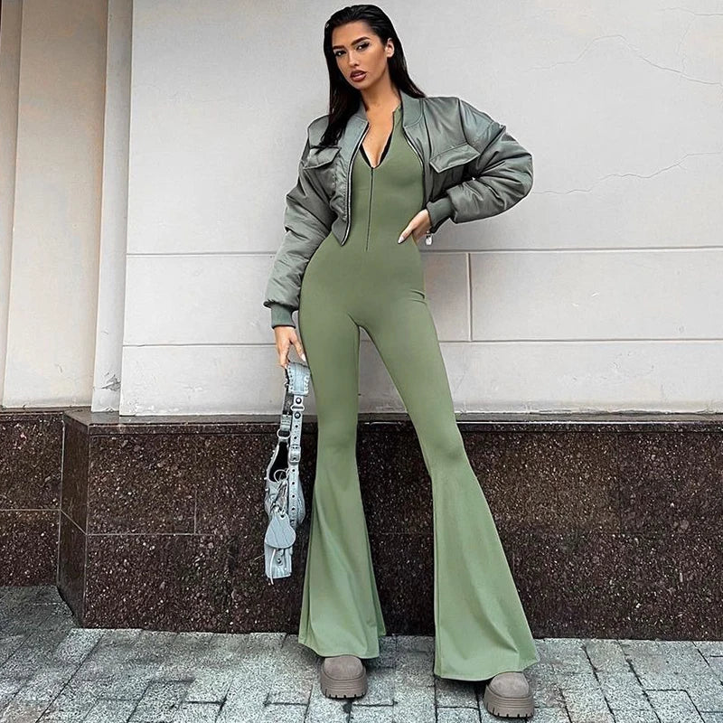 Effortless Chic Jumpsuit - Green / Coffee / Grey