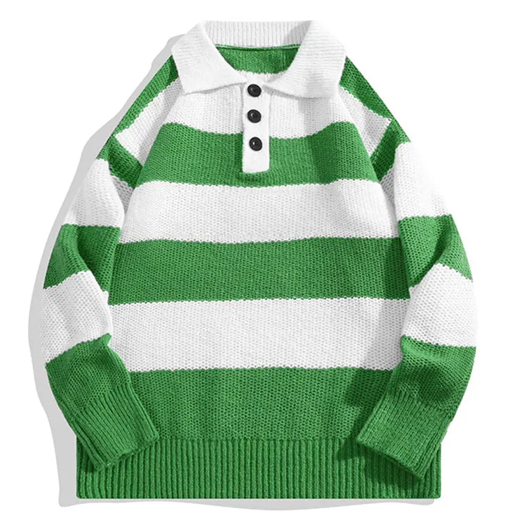 Wimbledon Striped Long Sleeve Sweater - Knitted Polo
