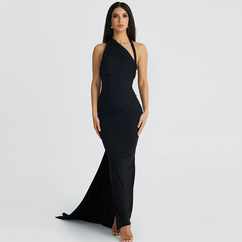 Oceanic Opulence Maxi Dress - Black / Gray / Khaki