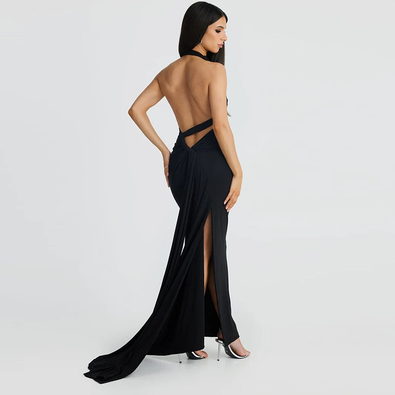 Oceanic Opulence Maxi Dress - Black / Gray / Khaki