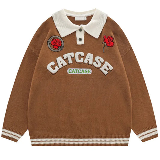 Catcase Long Sleeve Sweater - Knitted Polo