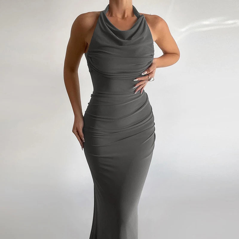 Oceanic Opulence Maxi Dress - Black / Gray / Khaki