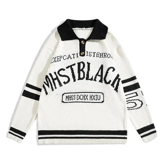 MhstBlack Long Sleeve Sweater - Knitted Polo